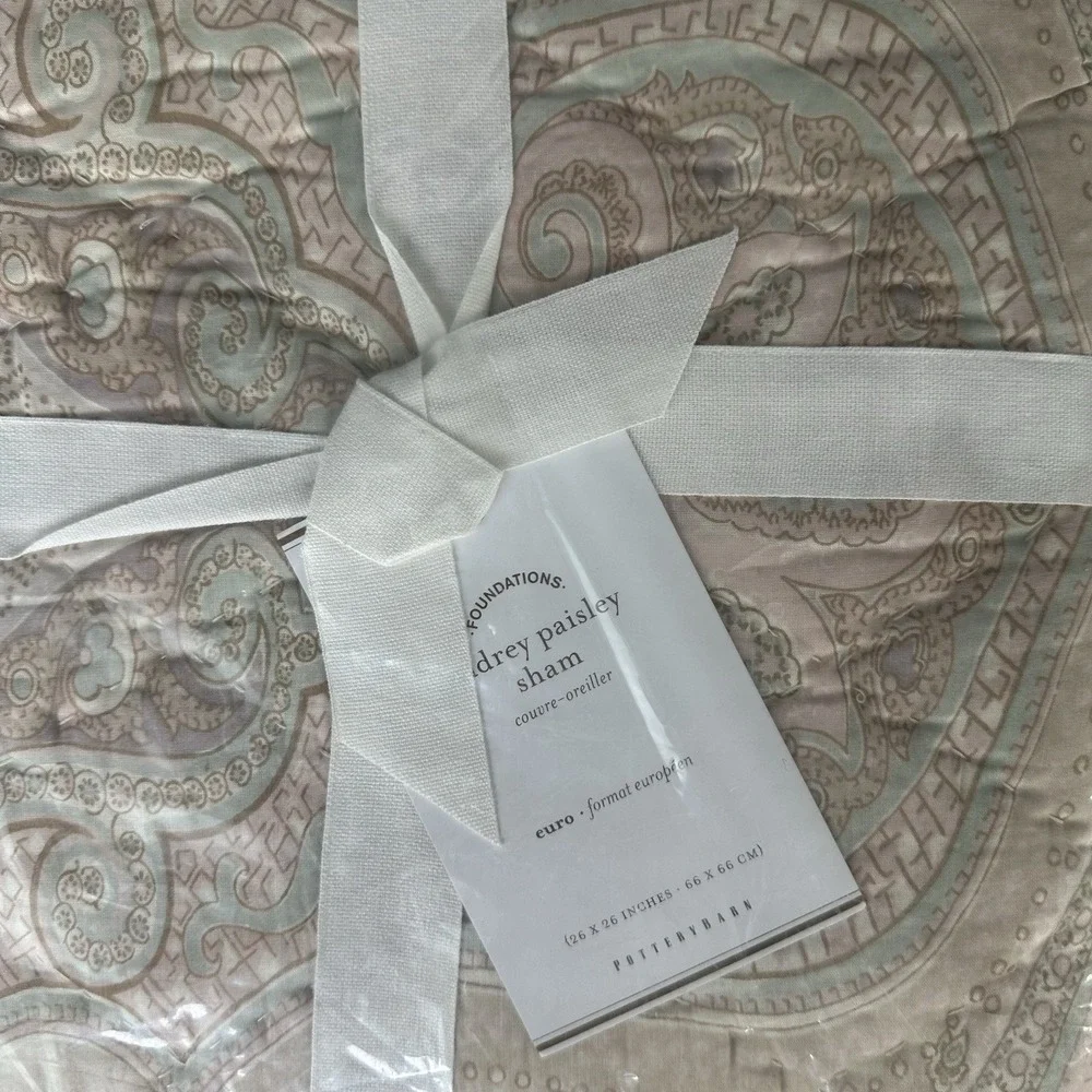 Pottery‎ Barn Audrey Paisley Quilted Euro Sham 26X26 Pink Mauve Pastel NWT
